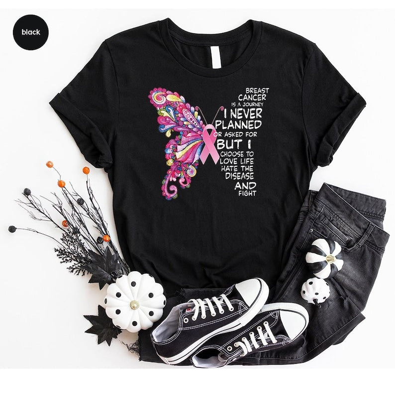 T-Shirt mit V-Ausschnitt zur Brustkrebsvorsorge, T-Shirt mit Schmetterlingsmotiv zur Brustkrebsvorsorge & Hoodie 0924
