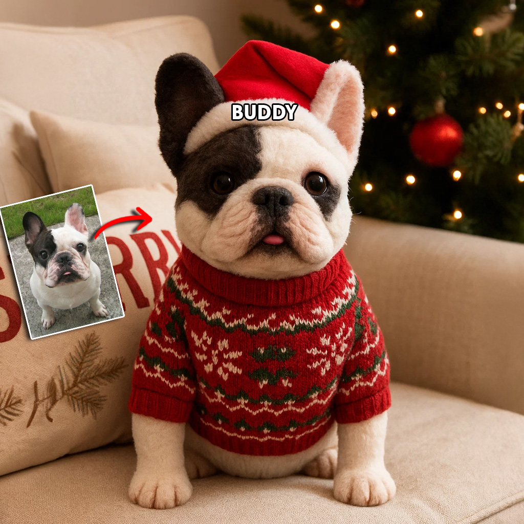 Noël pour animaux de compagnie - Coussin personnalisé en fausse fourrure en forme de bouledogue français