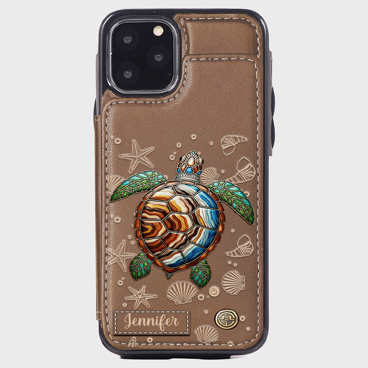 Turtle And The Sea - Personalized Turtle Wallet Phone Case