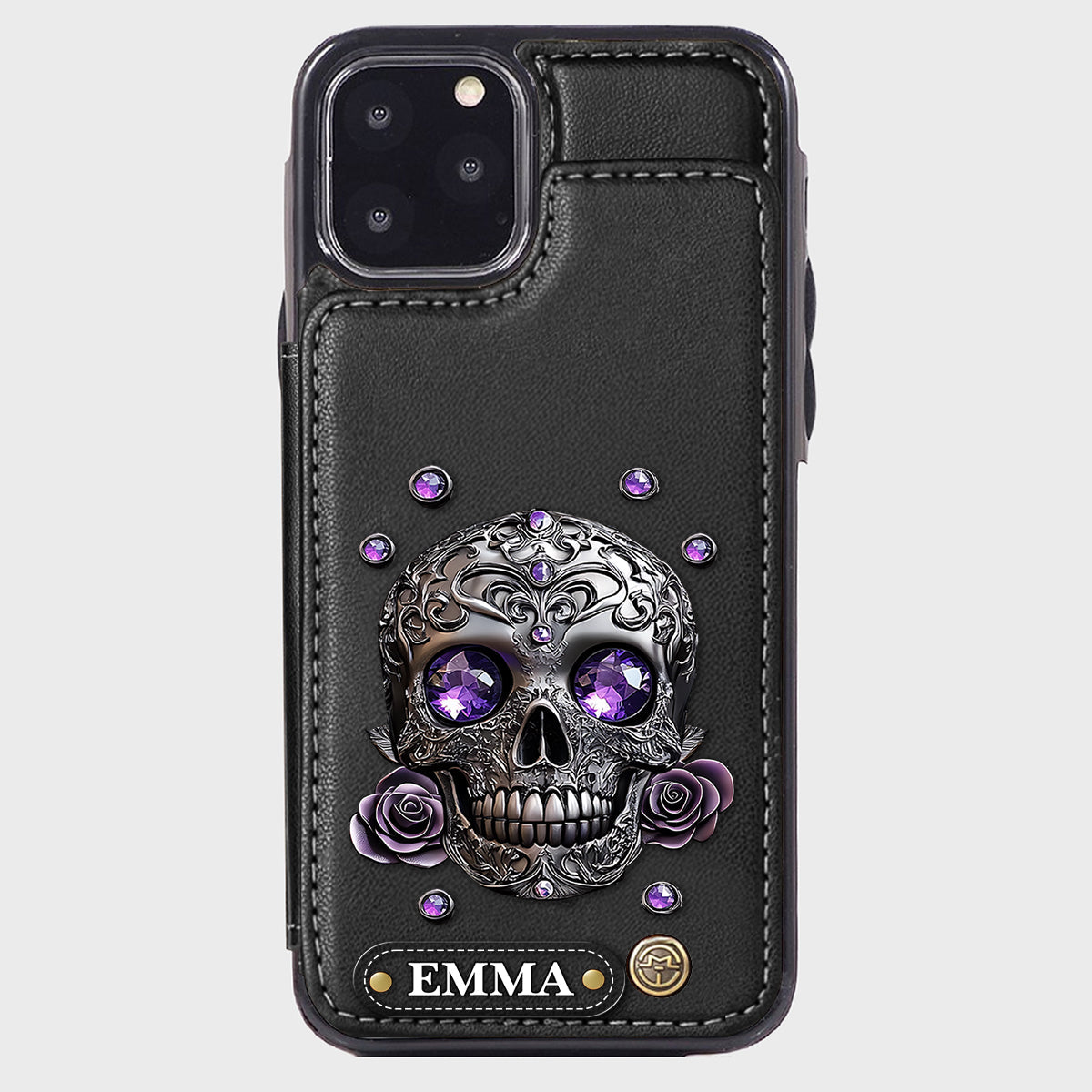 Beautiful Skull And Roses - Personalized Skull Wallet Phone Case