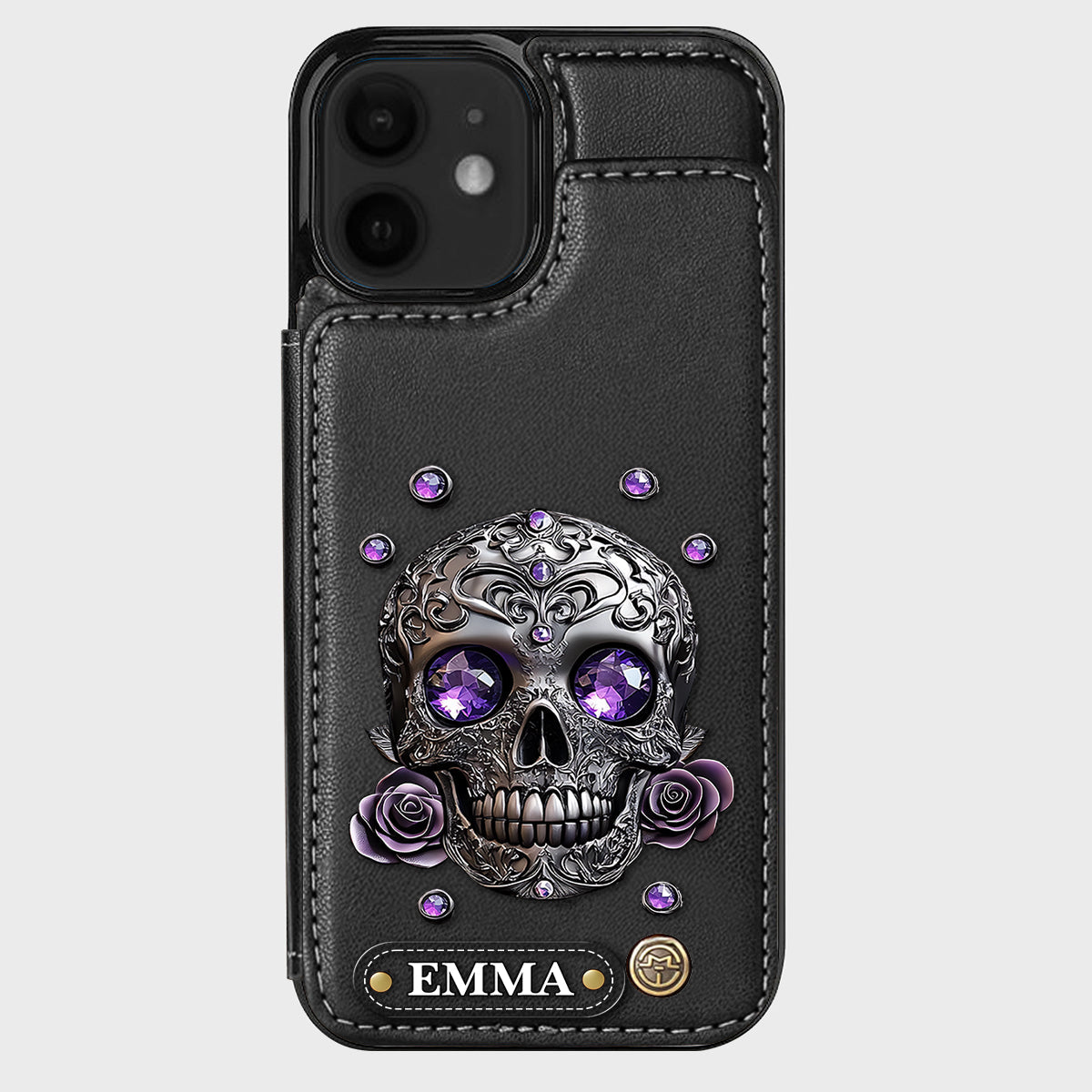 Beautiful Skull And Roses - Personalized Skull Wallet Phone Case