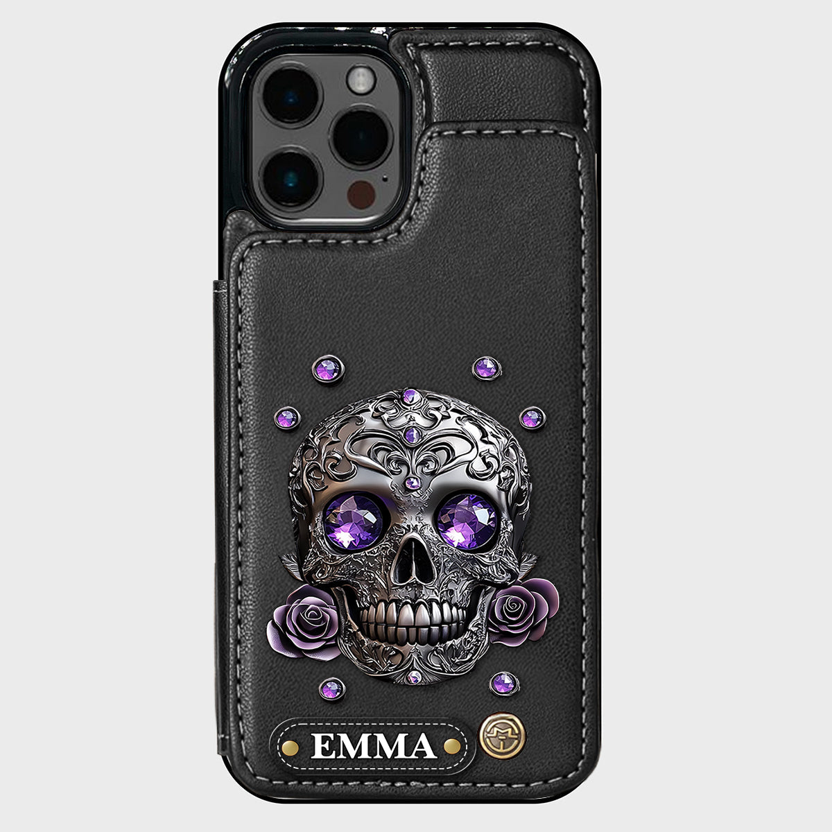 Beautiful Skull And Roses - Personalized Skull Wallet Phone Case