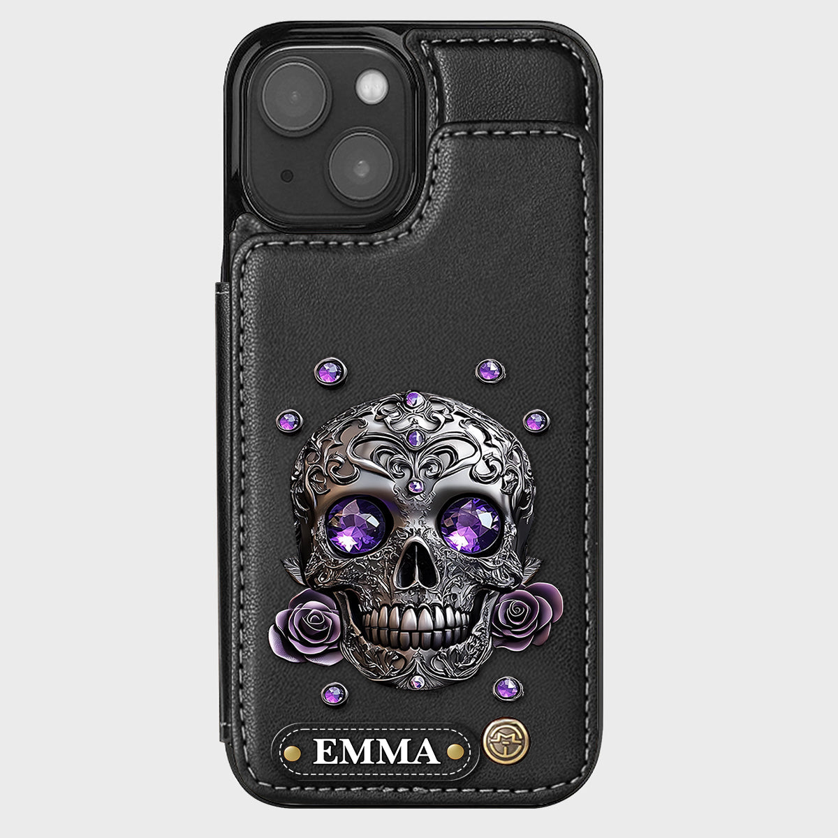 Beautiful Skull And Roses - Personalized Skull Wallet Phone Case