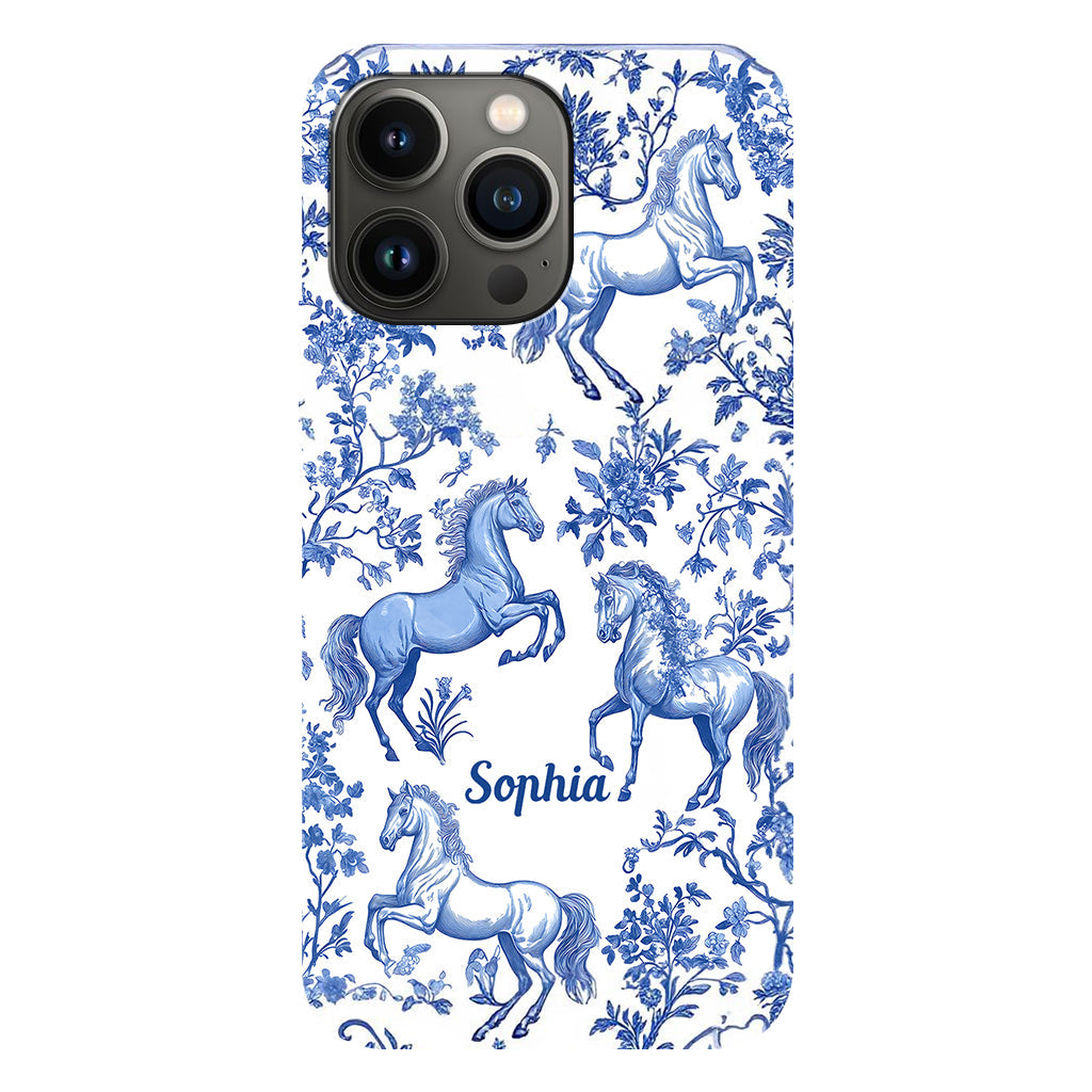 Horse Blue & White Toile de Jouy - Personalized Horse Full Print Phone Case