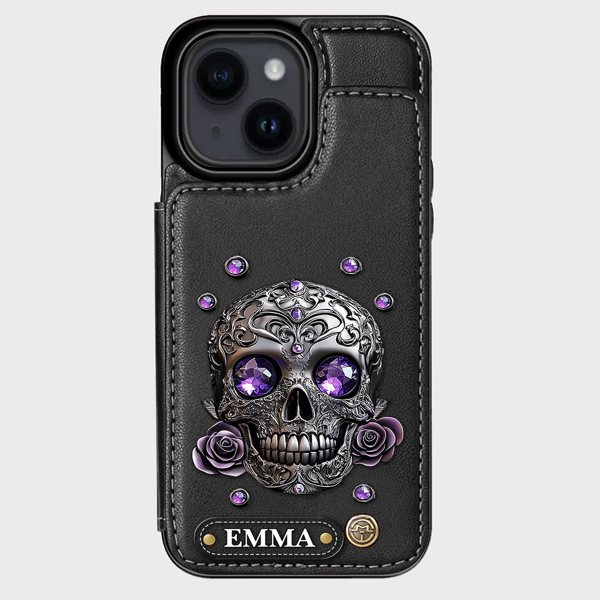 Beautiful Skull And Roses - Personalized Skull Wallet Phone Case