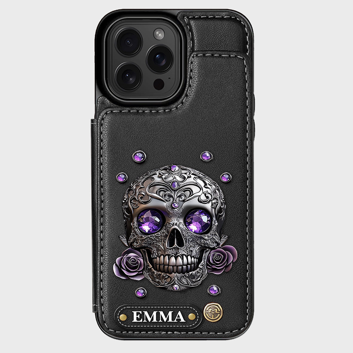 Beautiful Skull And Roses - Personalized Skull Wallet Phone Case