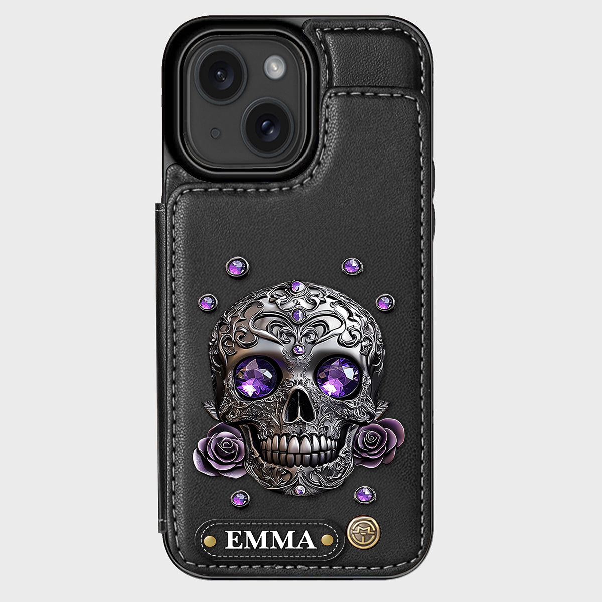 Beautiful Skull And Roses - Personalized Skull Wallet Phone Case