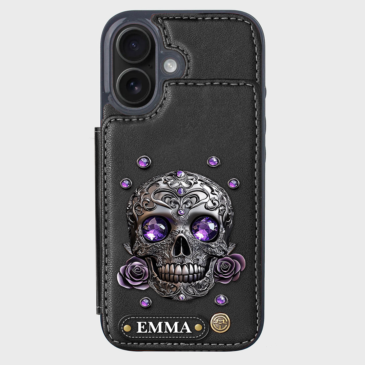Beautiful Skull And Roses - Personalized Skull Wallet Phone Case