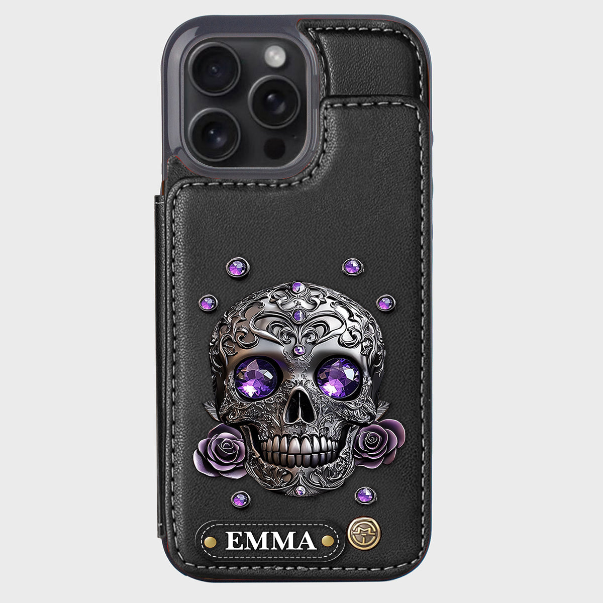 Beautiful Skull And Roses - Personalized Skull Wallet Phone Case