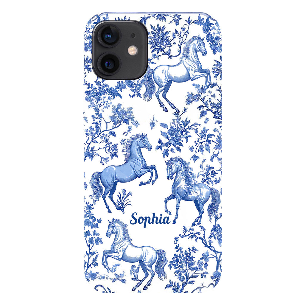 Horse Blue & White Toile de Jouy - Personalized Horse Full Print Phone Case