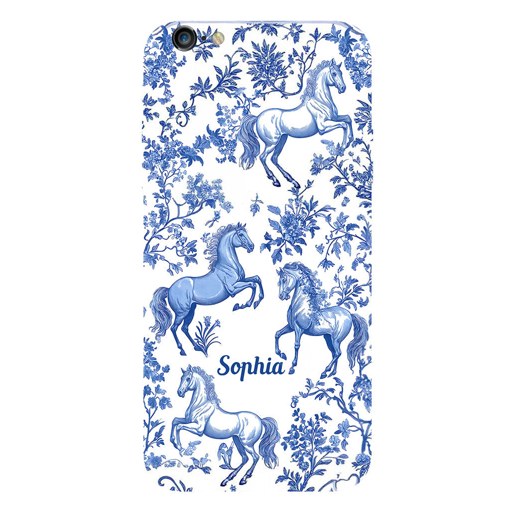 Horse Blue & White Toile de Jouy - Personalized Horse Full Print Phone Case