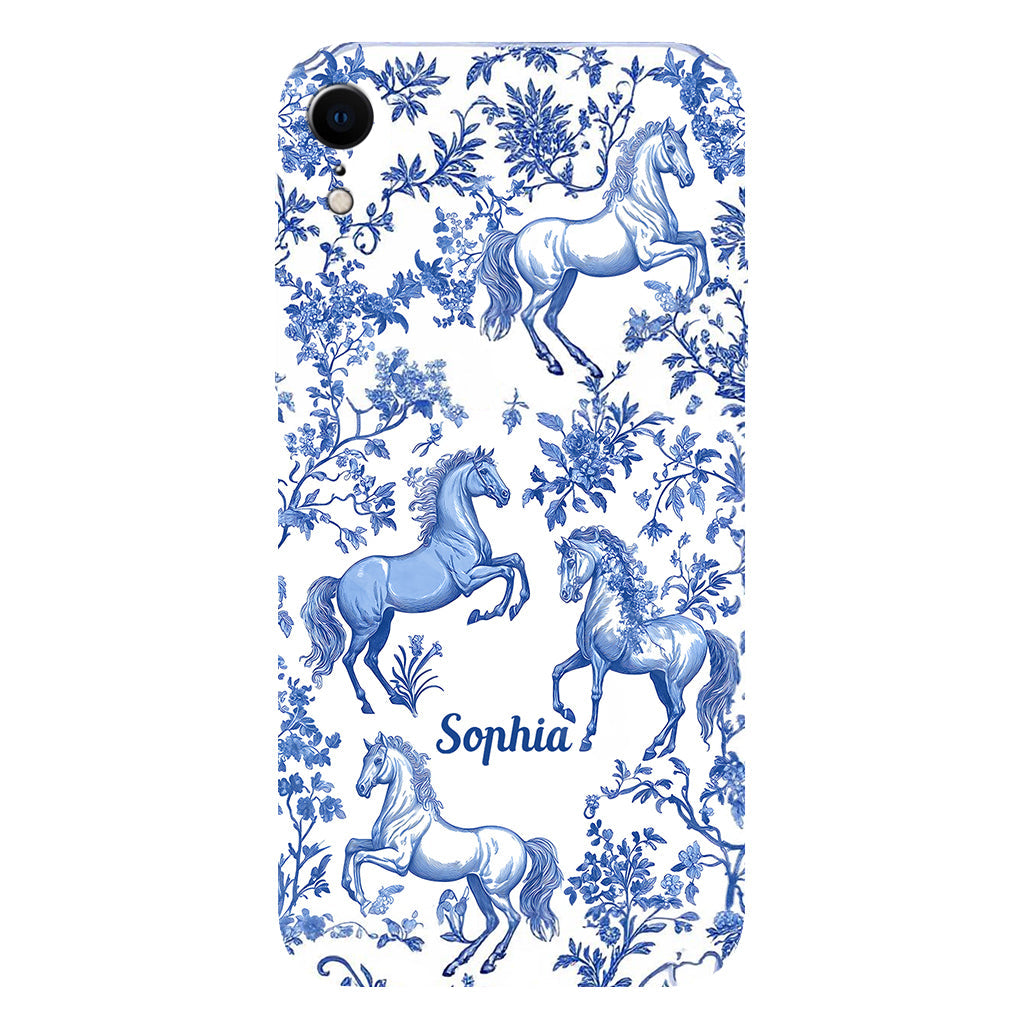 Horse Blue & White Toile de Jouy - Personalized Horse Full Print Phone Case