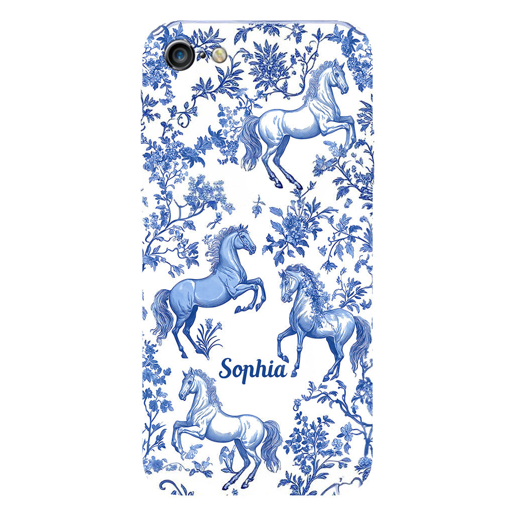 Horse Blue & White Toile de Jouy - Personalized Horse Full Print Phone Case