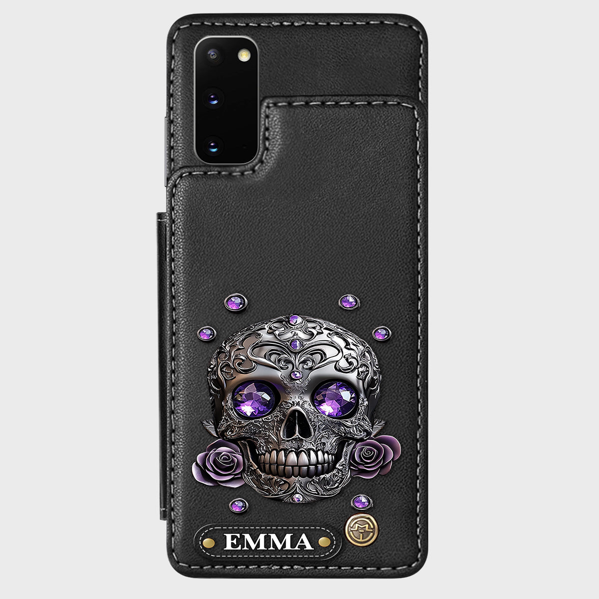 Beautiful Skull And Roses - Personalized Skull Wallet Phone Case