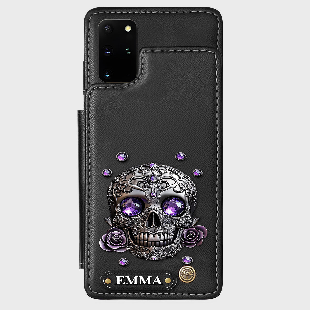 Beautiful Skull And Roses - Personalized Skull Wallet Phone Case