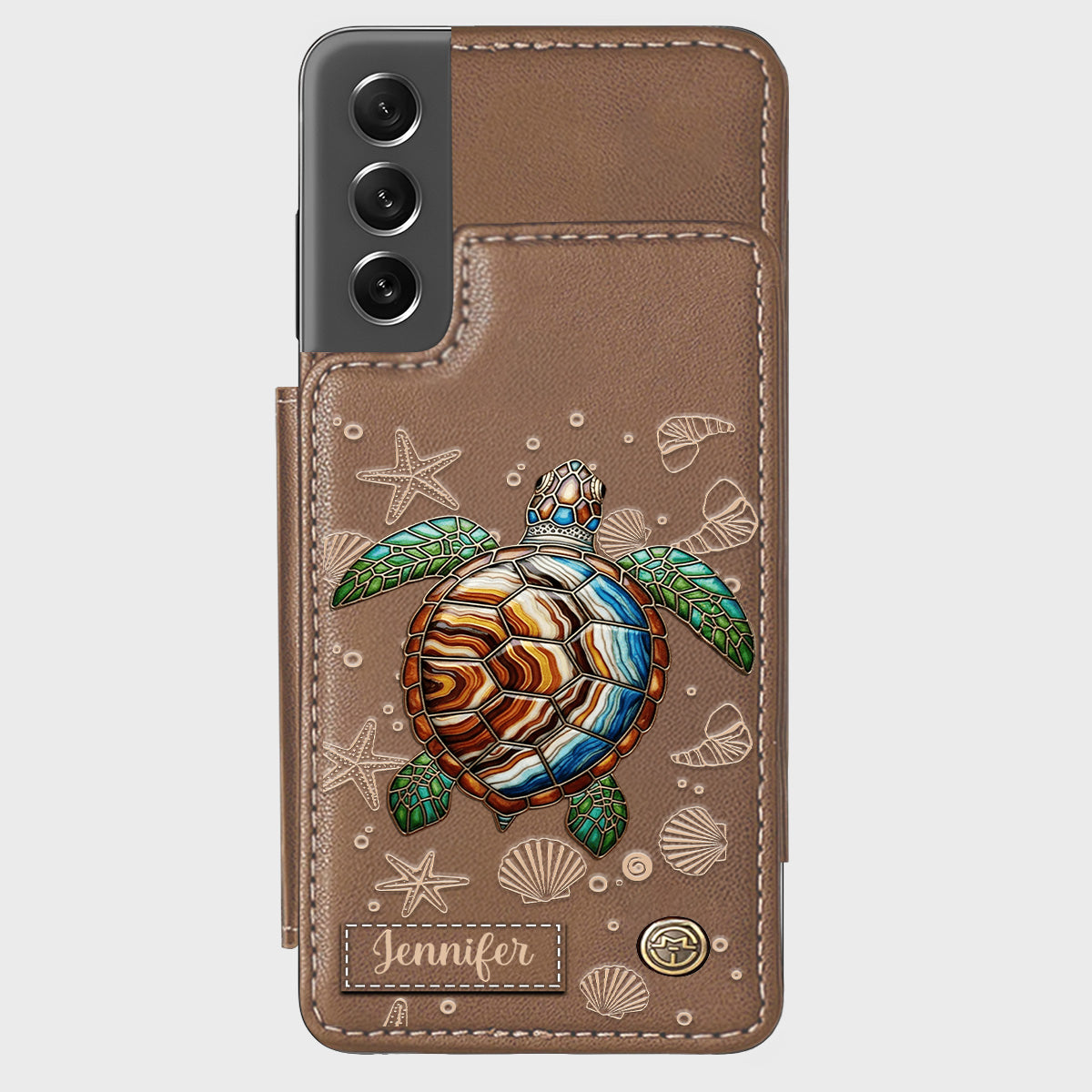Turtle And The Sea - Personalized Turtle Wallet Phone Case