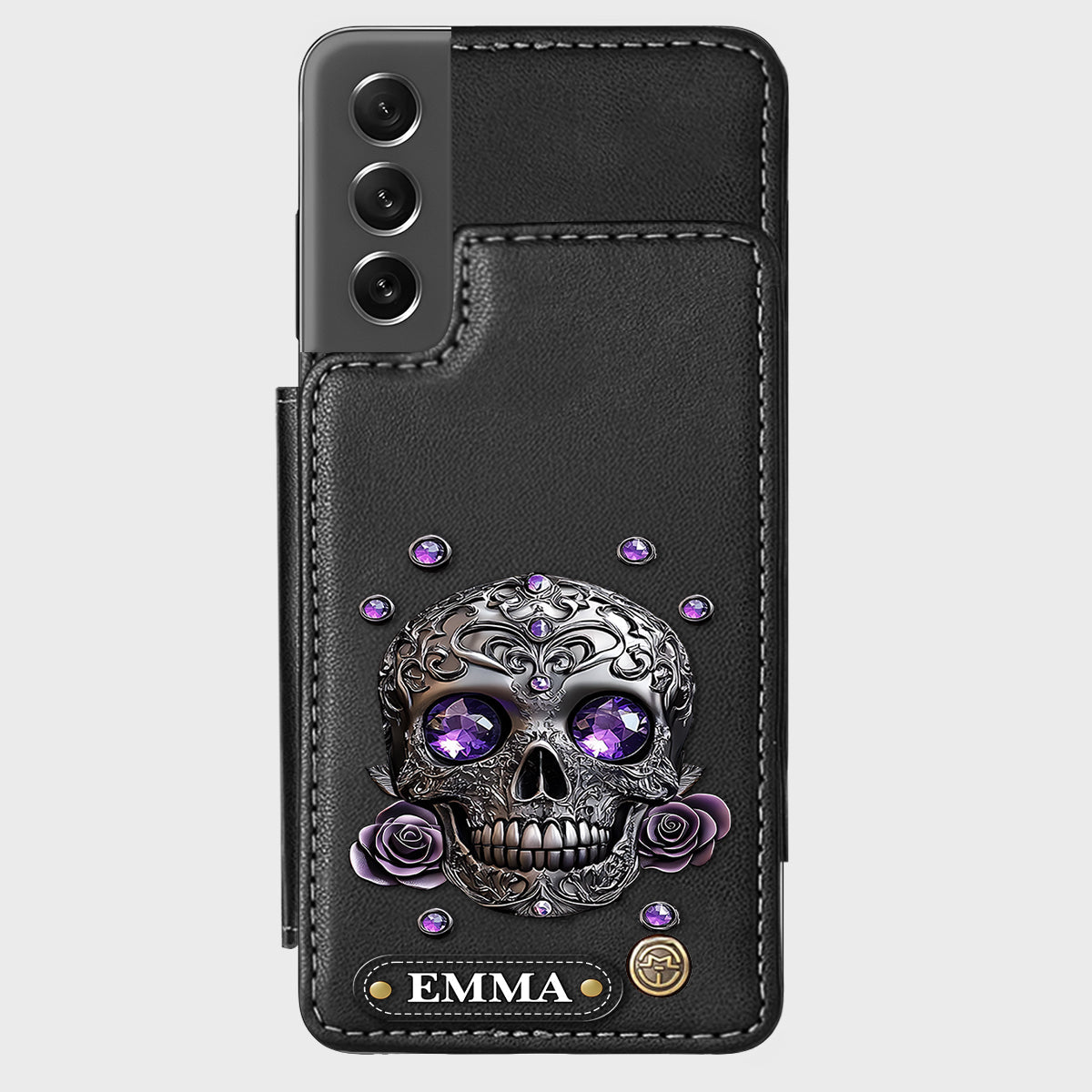 Beautiful Skull And Roses - Personalized Skull Wallet Phone Case