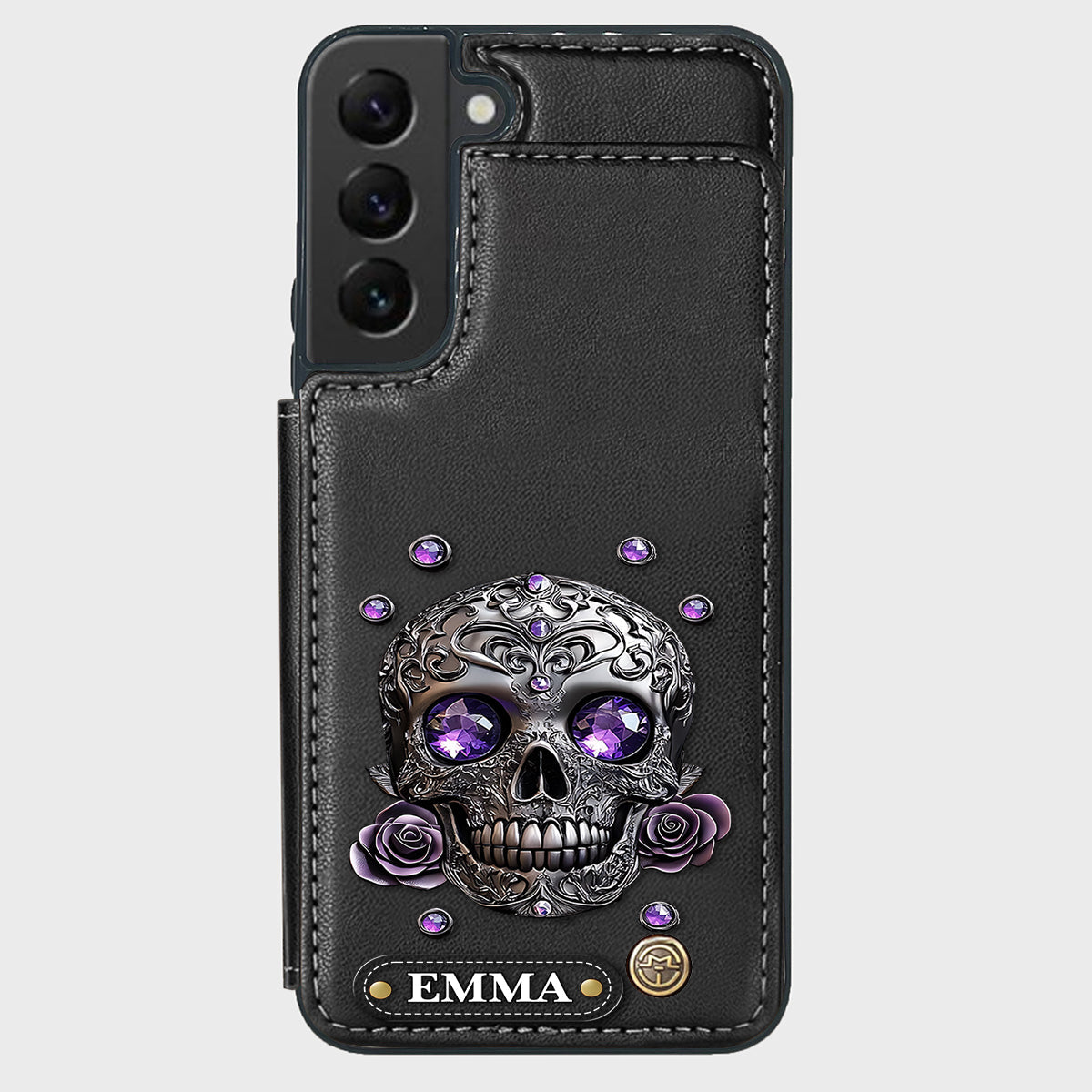 Beautiful Skull And Roses - Personalized Skull Wallet Phone Case