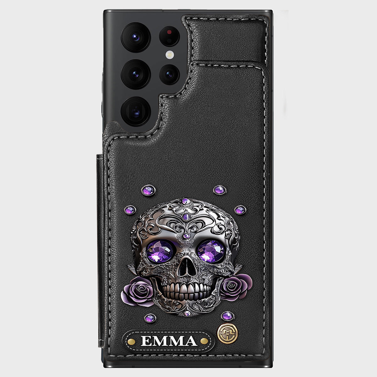 Beautiful Skull And Roses - Personalized Skull Wallet Phone Case