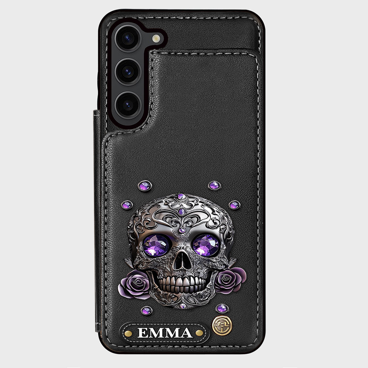 Beautiful Skull And Roses - Personalized Skull Wallet Phone Case