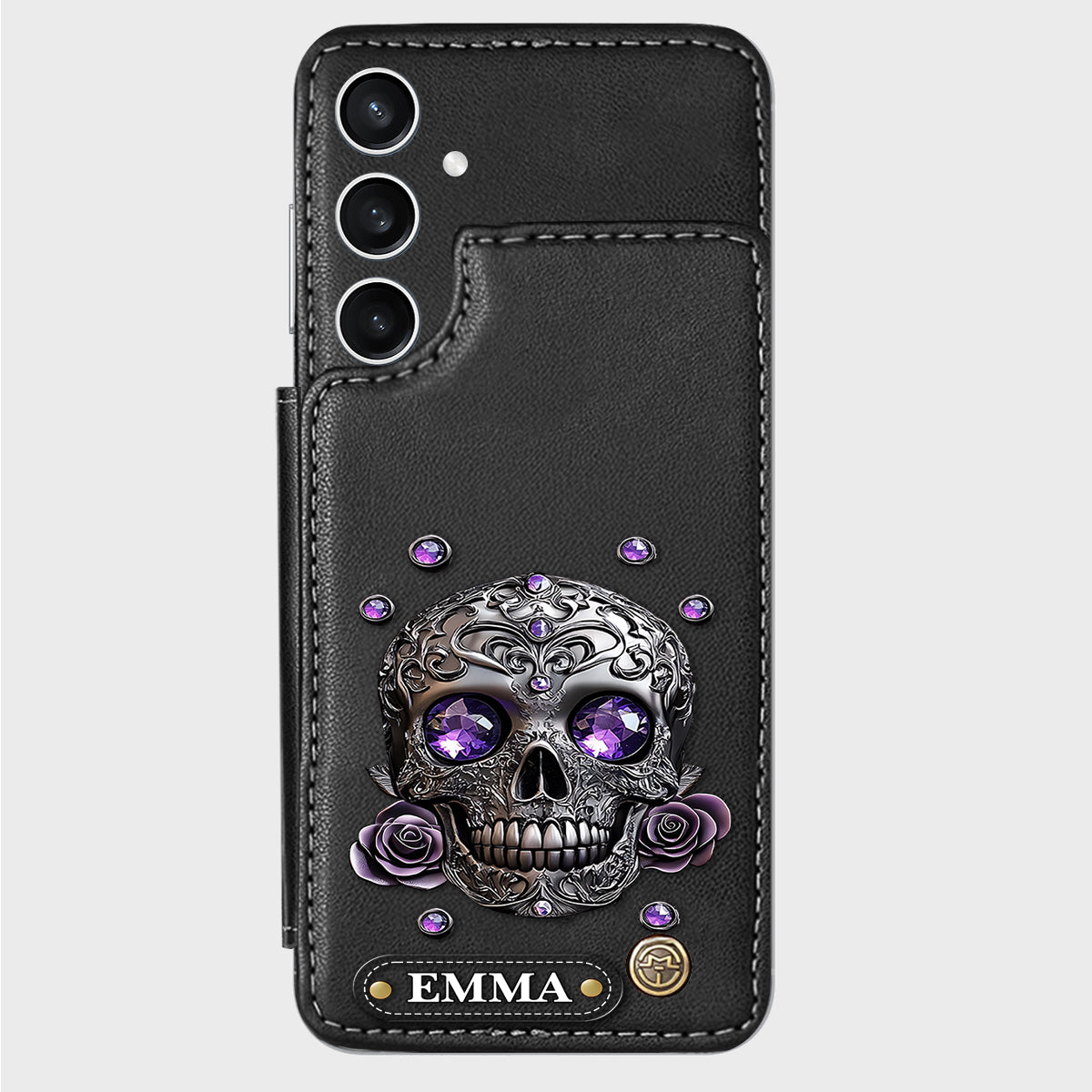 Beautiful Skull And Roses - Personalized Skull Wallet Phone Case