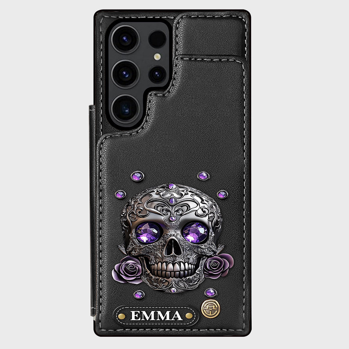 Beautiful Skull And Roses - Personalized Skull Wallet Phone Case