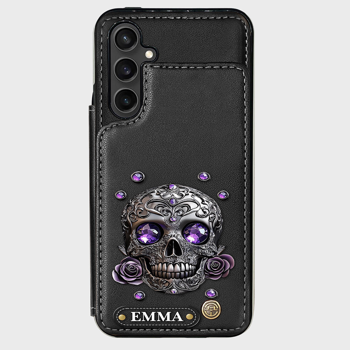 Beautiful Skull And Roses - Personalized Skull Wallet Phone Case