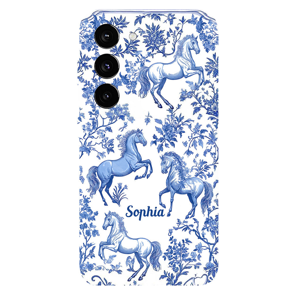 Horse Blue & White Toile de Jouy - Personalized Horse Full Print Phone Case