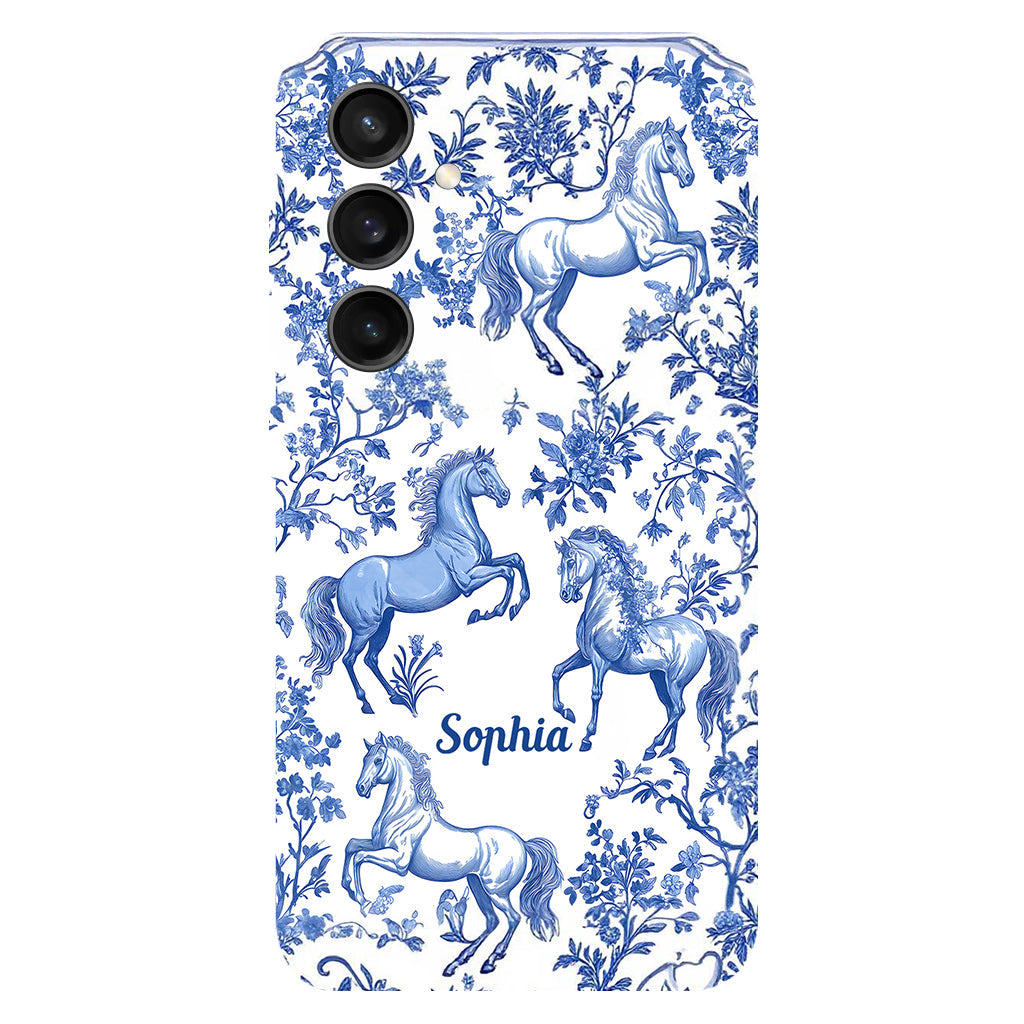 Horse Blue & White Toile de Jouy - Personalized Horse Full Print Phone Case