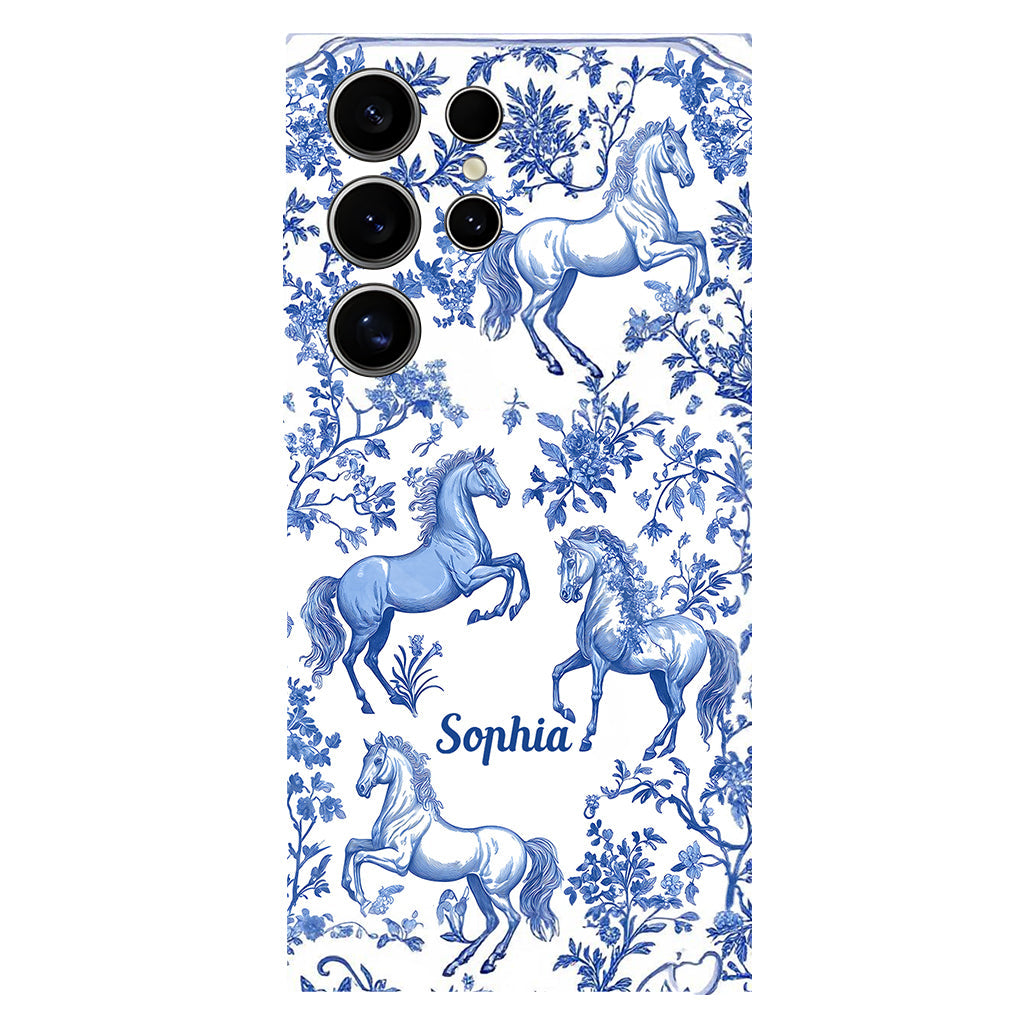 Horse Blue & White Toile de Jouy - Personalized Horse Full Print Phone Case