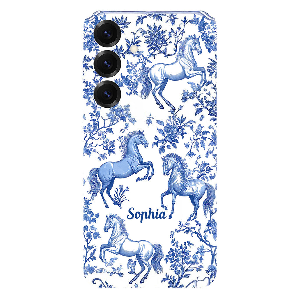 Horse Blue & White Toile de Jouy - Personalized Horse Full Print Phone Case