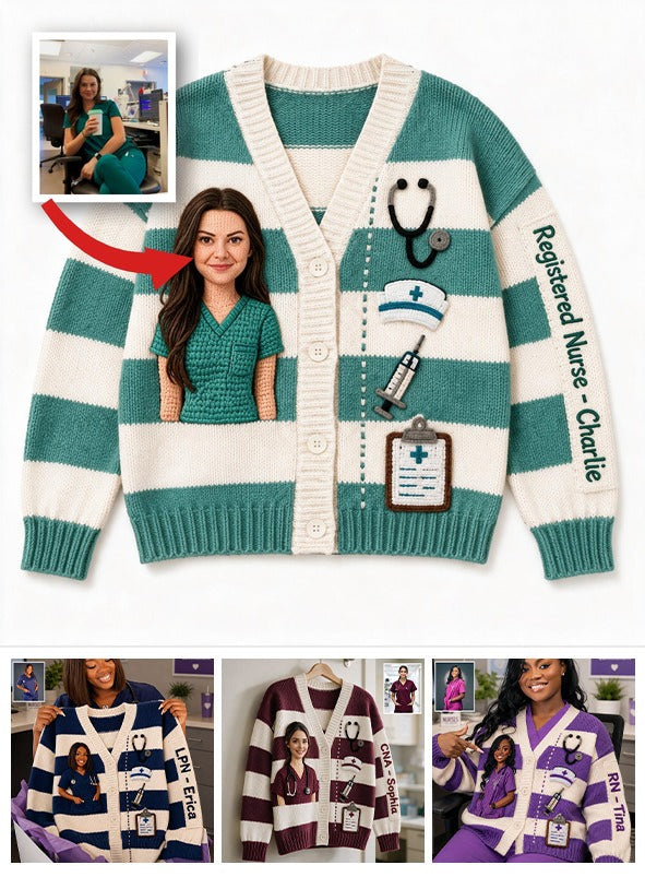 Cardigan Tricot Personnalisé Photo Infirmière - Cadeau Appréciation Infirmière