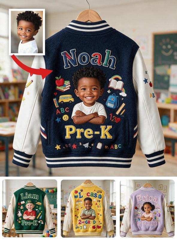 Personalisierte Little Black Boy Back To School Varsity Jacket mit Namen