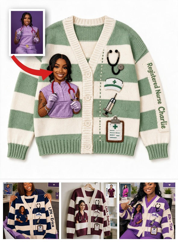 Personalized Registered Nurse Cardigan Sweater | Cute Faux Knit Nurse Life Design, Perfect Latin Nurse Appreciation Gift for Work and Casual Wear
