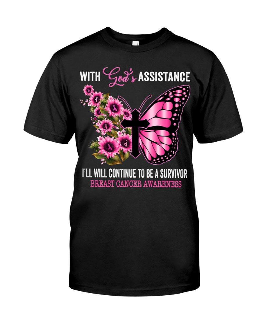 Ich werde mit Gottes Hilfe weiterhin eine Überlebende sein – T-Shirt und Hoodie zur Sensibilisierung für Brustkrebs 0822
