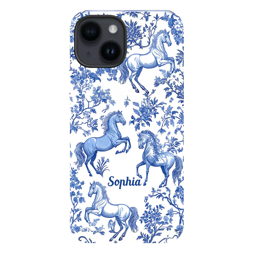 Horse Blue & White Toile de Jouy - Personalized Horse Full Print Phone Case