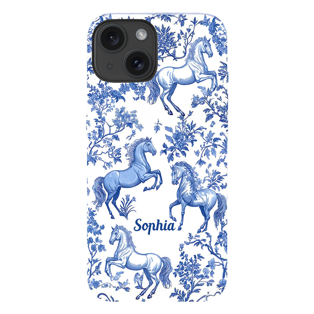 Horse Blue & White Toile de Jouy - Personalized Horse Full Print Phone Case