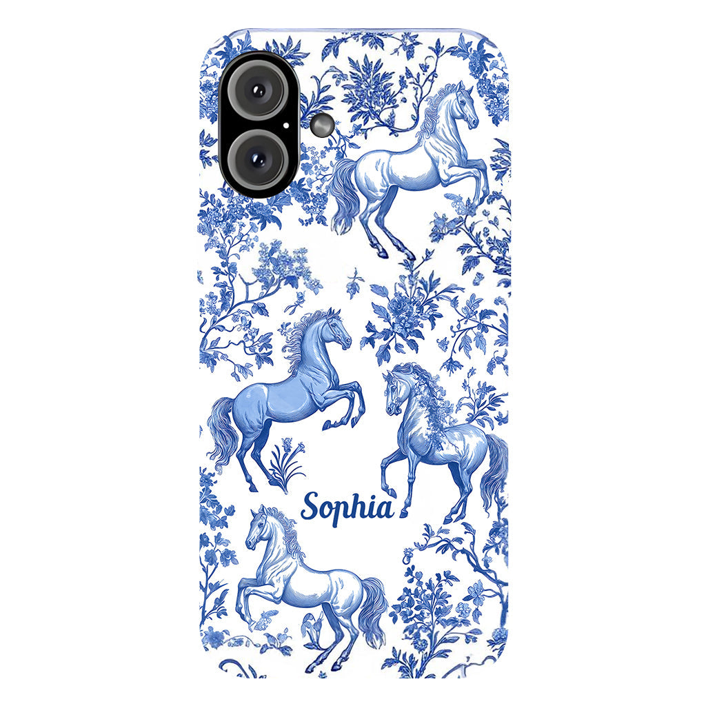 Horse Blue & White Toile de Jouy - Personalized Horse Full Print Phone Case