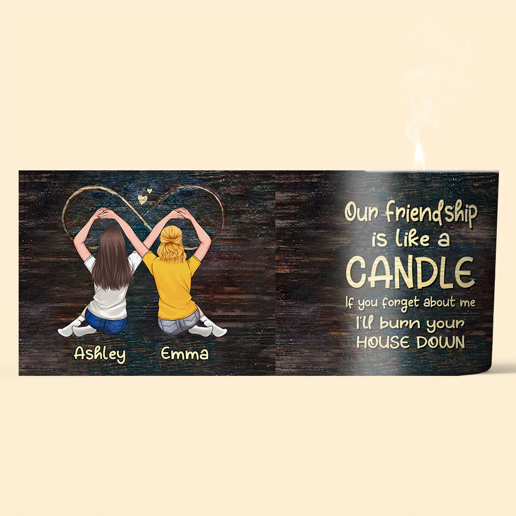 Our Friendship Is Like A Candle - Personalized Bestie Candle With Wooden Lid