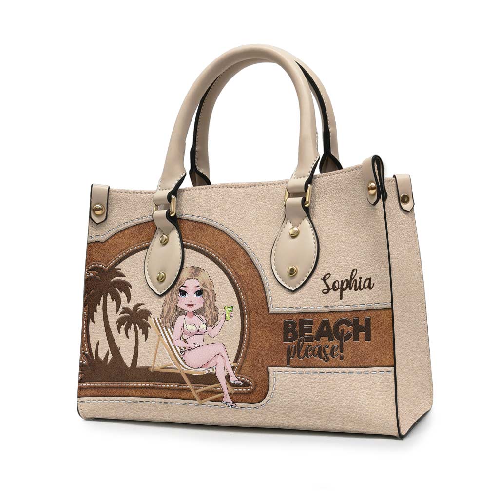 Strand bitte – Personalisierte Lederhandtasche für Meeresliebhaber