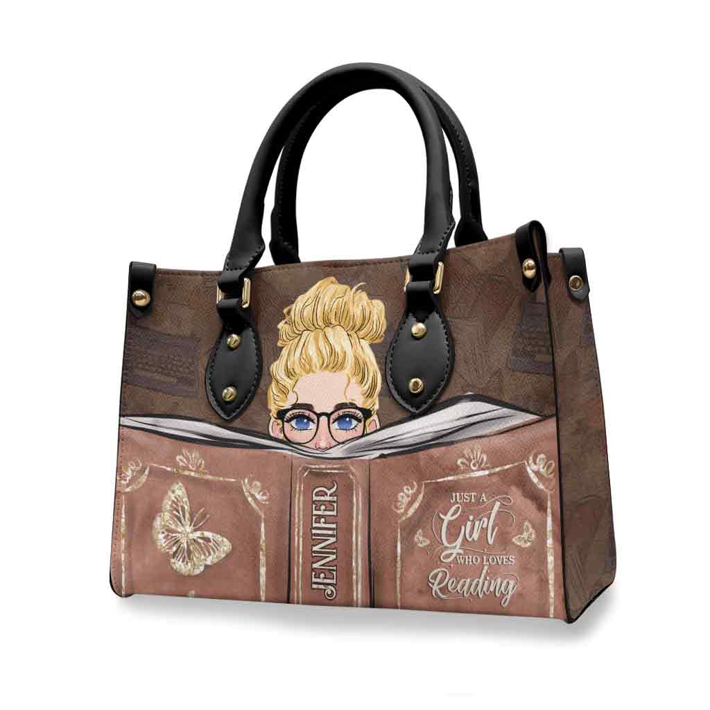 Sac à main en cuir personnalisé « Juste une fille qui aime lire »