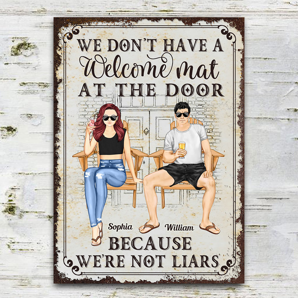 We Don't Have A Welcome Mat At Our Door - Personalized Couple Rectangle Metal Sign