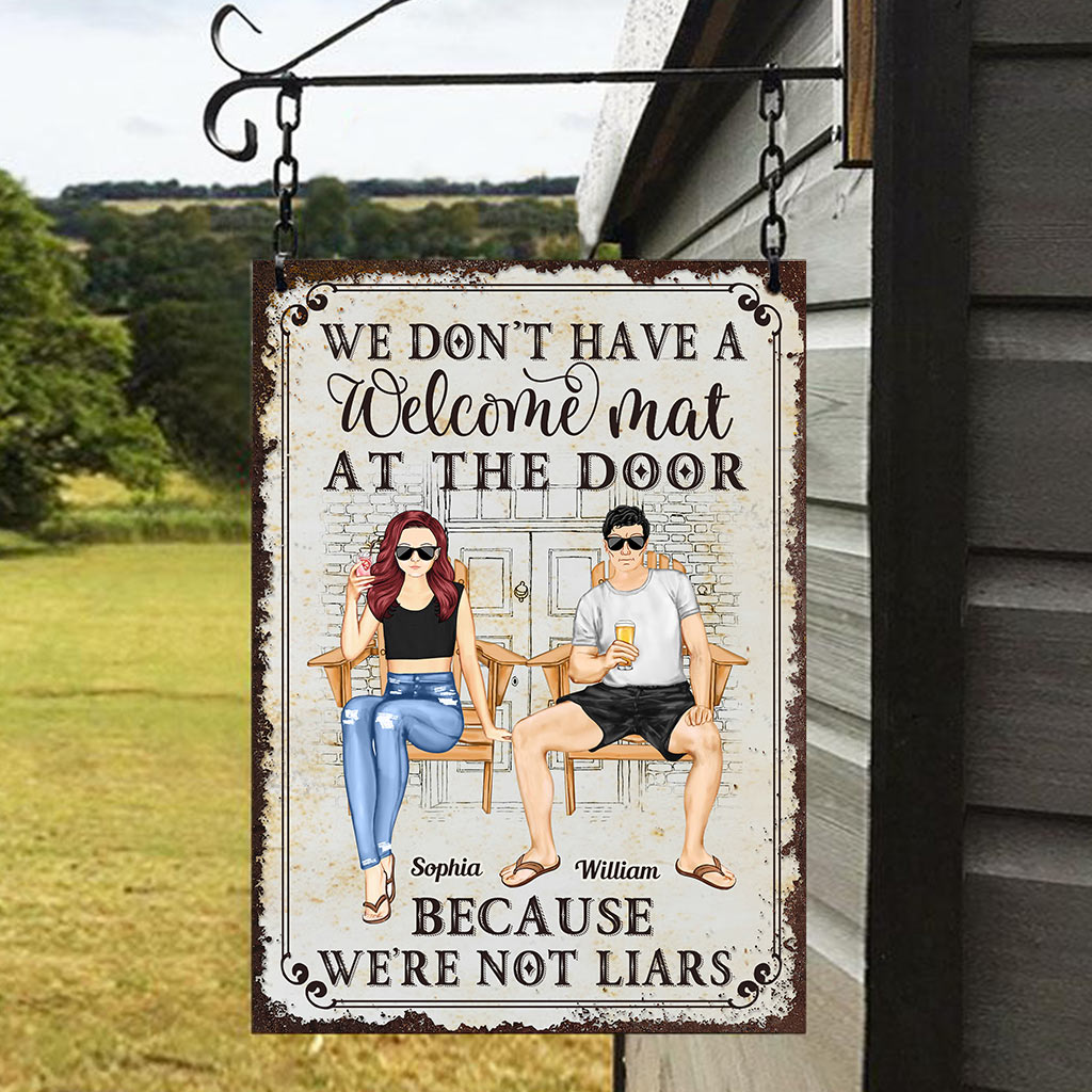 We Don't Have A Welcome Mat At Our Door - Personalized Couple Rectangle Metal Sign