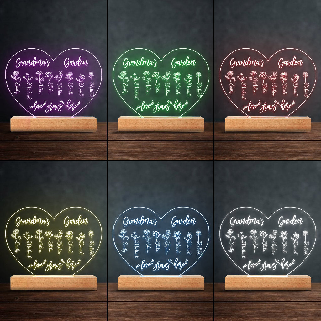 Grandma's Garden - Gift for grandma, mom, aunt, grandpa - Personalized Shaped Plaque Light Base