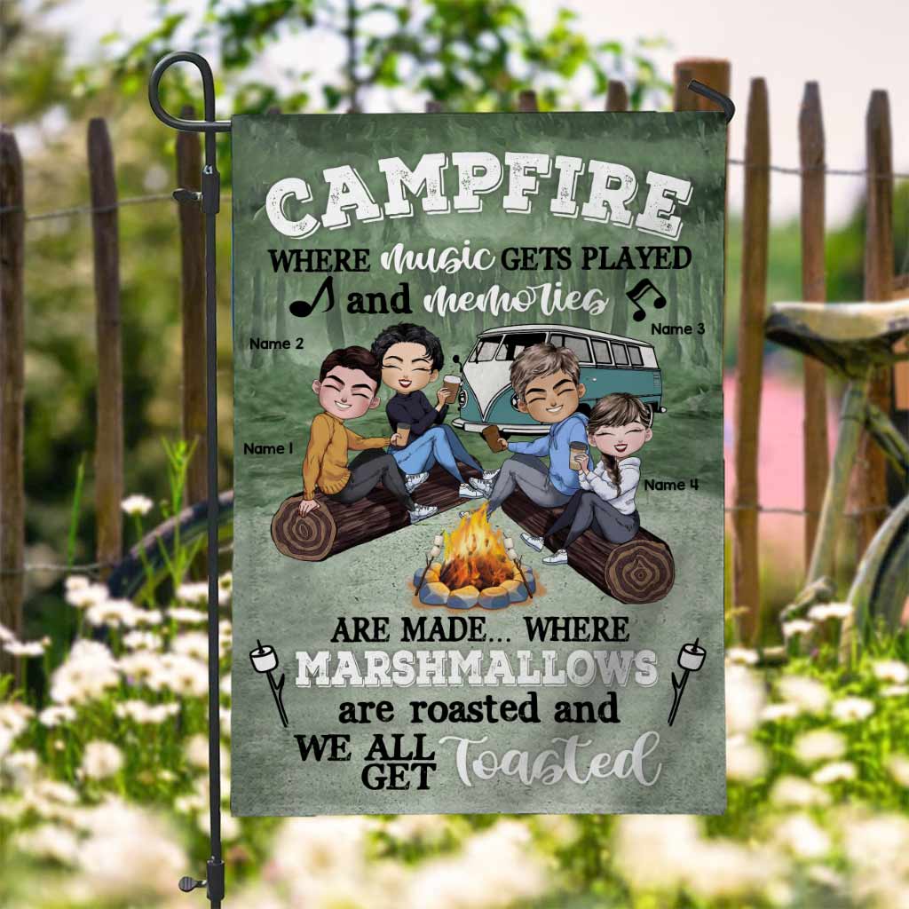 Campfire Where Music Gets Played Memories Are Made - Personalized Camping Garden Flag
