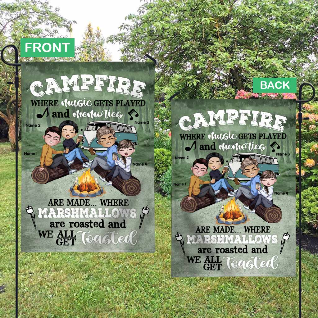 Campfire Where Music Gets Played Memories Are Made - Personalized Camping Garden Flag