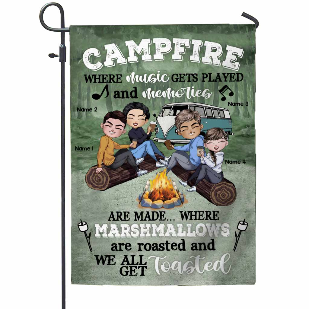 Campfire Where Music Gets Played Memories Are Made - Personalized Camping Garden Flag
