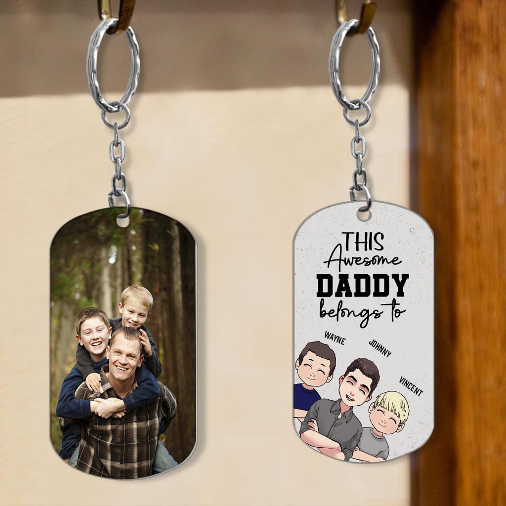 This Awesome Dad Belongs - Gift for dad, uncle, brother, grandpa - Personalized Stainless Steel Keychain