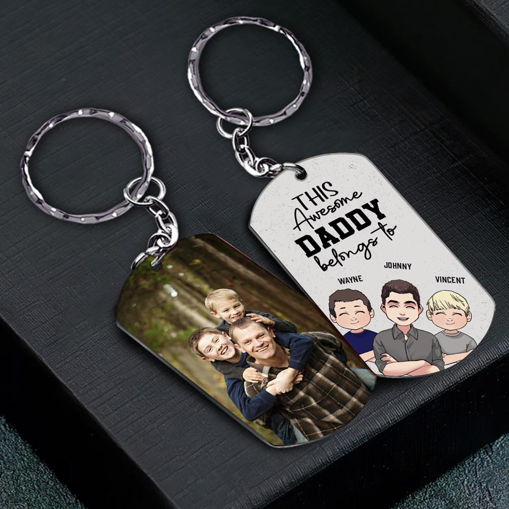This Awesome Dad Belongs - Gift for dad, uncle, brother, grandpa - Personalized Stainless Steel Keychain