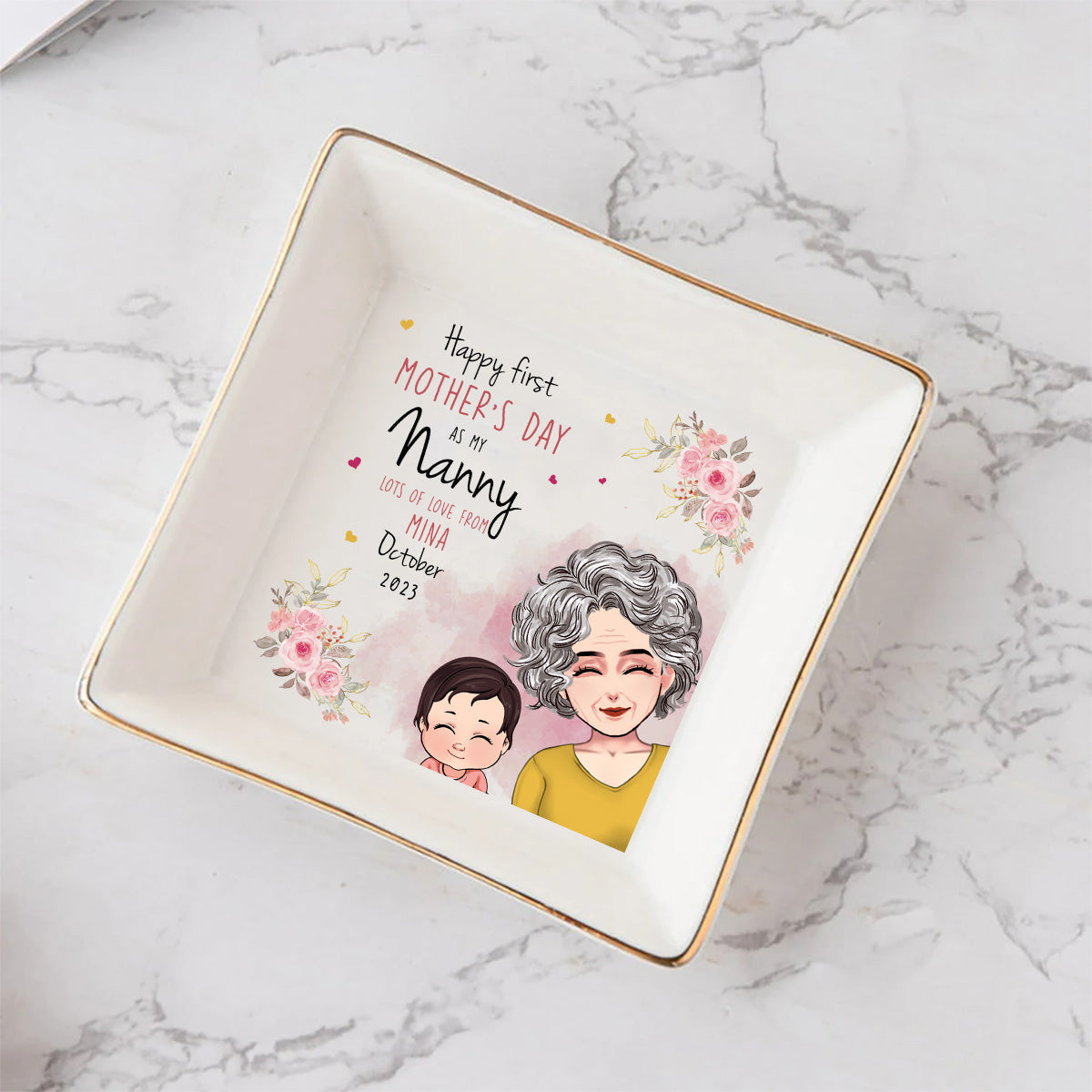 Happy Mother's Day - Personalized Mother's Day Grandma Jewelry Dish